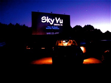 This is photograph of Sky-Vu Drive-In's screen before a show